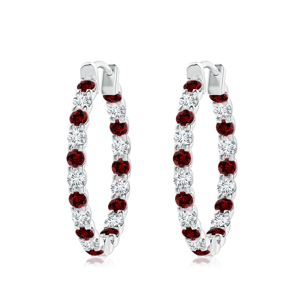 2.5mm Labgrown Lab-Grown Prong-Set Ruby and Diamond Inside Out Hoop Earrings in White Gold