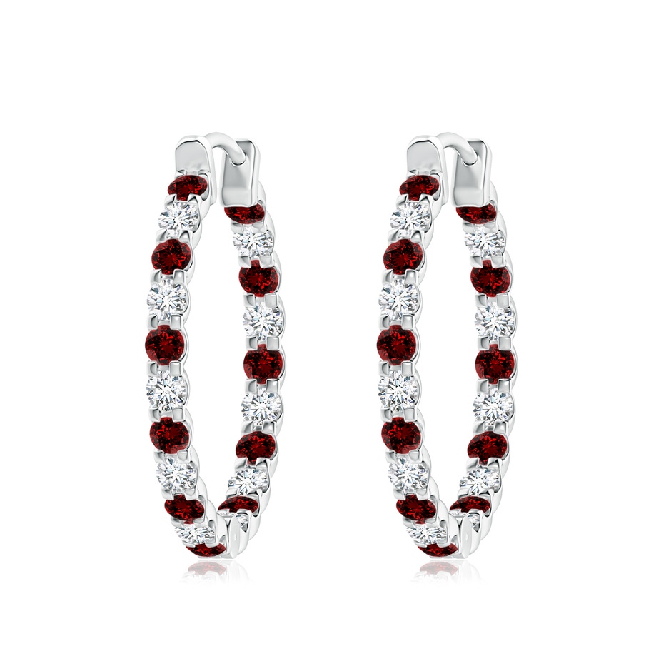 2.5mm Labgrown Lab-Grown Prong-Set Ruby and Diamond Inside Out Hoop Earrings in White Gold 