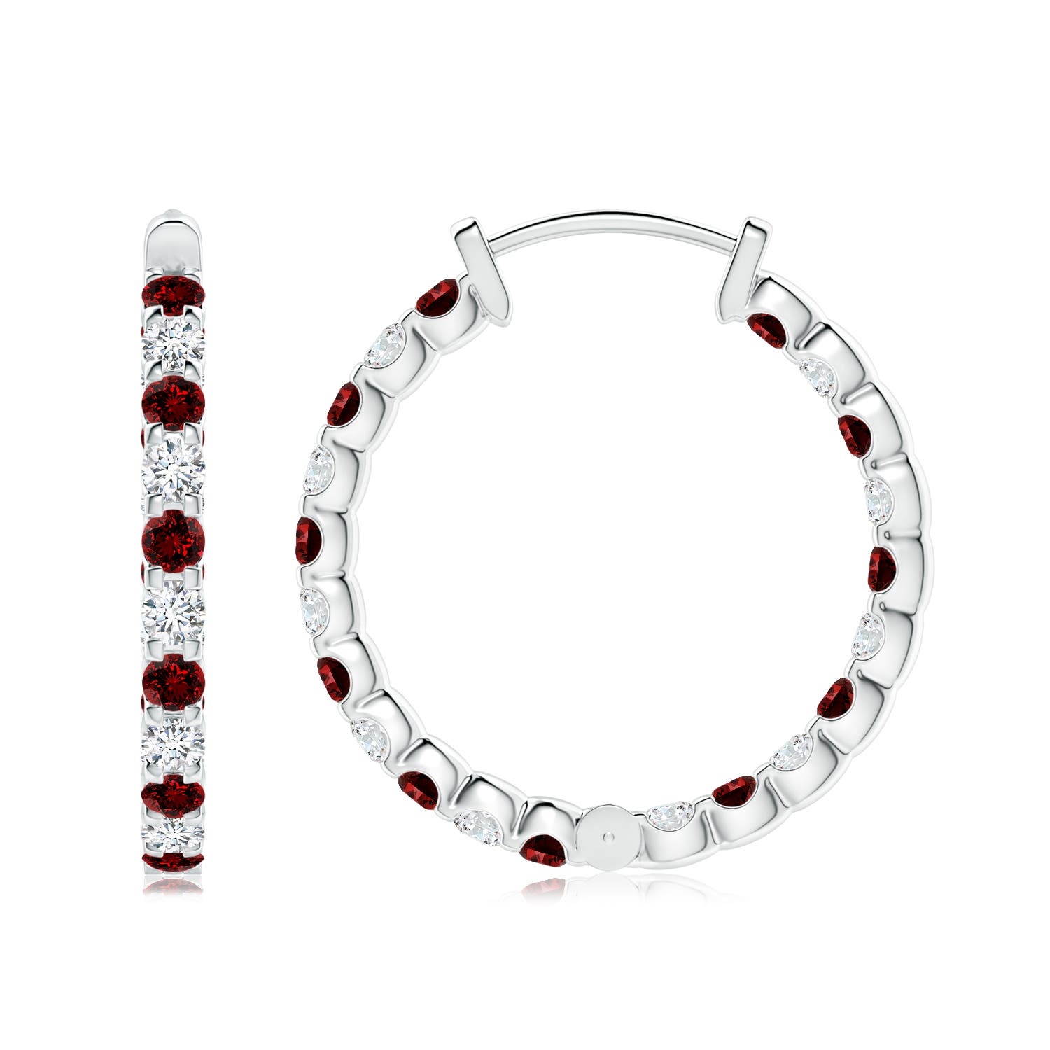 2.5mm Labgrown Lab-Grown Prong-Set Ruby and Lab Diamond Inside Out Hoop Earrings in White Gold - side 4