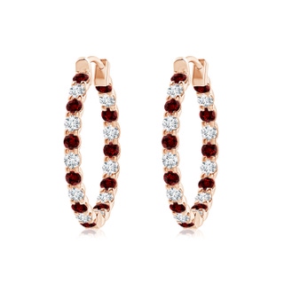 2mm Labgrown Lab-Grown Prong-Set Ruby and Lab Diamond Inside Out Hoop Earrings in 18K Rose Gold