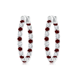 2mm Labgrown Lab-Grown Prong-Set Ruby and Diamond Inside Out Hoop Earrings in P950 Platinum