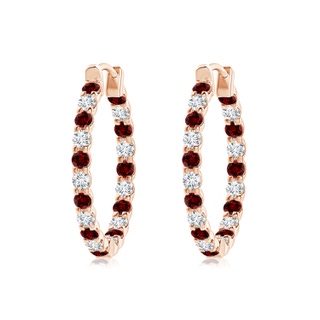 2mm Labgrown Lab-Grown Prong-Set Ruby and Diamond Inside Out Hoop Earrings in Rose Gold