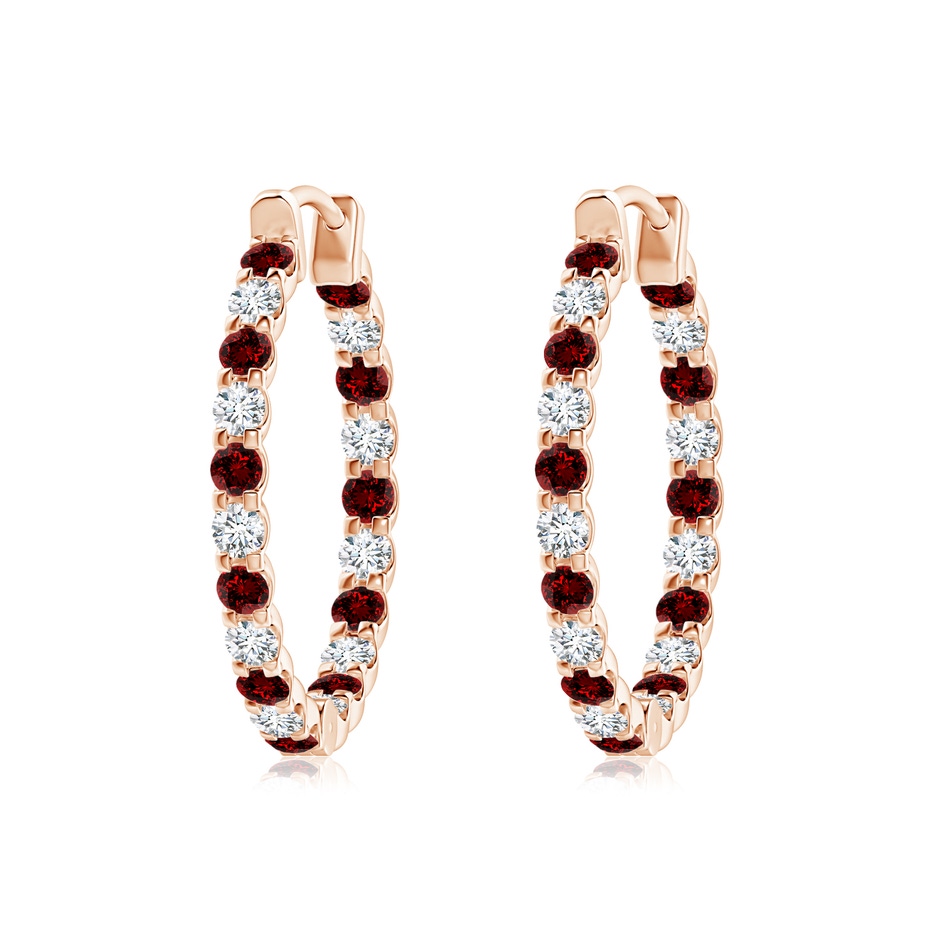 2mm Labgrown Lab-Grown Prong-Set Ruby and Lab Diamond Inside Out Hoop Earrings in Rose Gold 