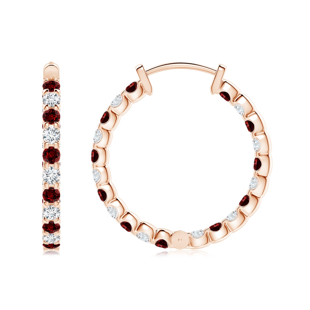 2mm Labgrown Lab-Grown Prong-Set Ruby and Diamond Inside Out Hoop Earrings in Rose Gold Side 199