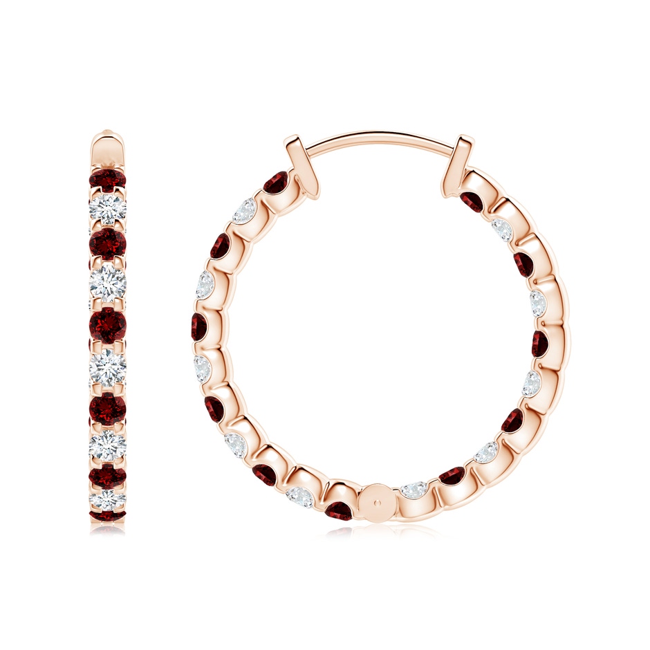 2mm Labgrown Lab-Grown Prong-Set Ruby and Lab Diamond Inside Out Hoop Earrings in Rose Gold side 199