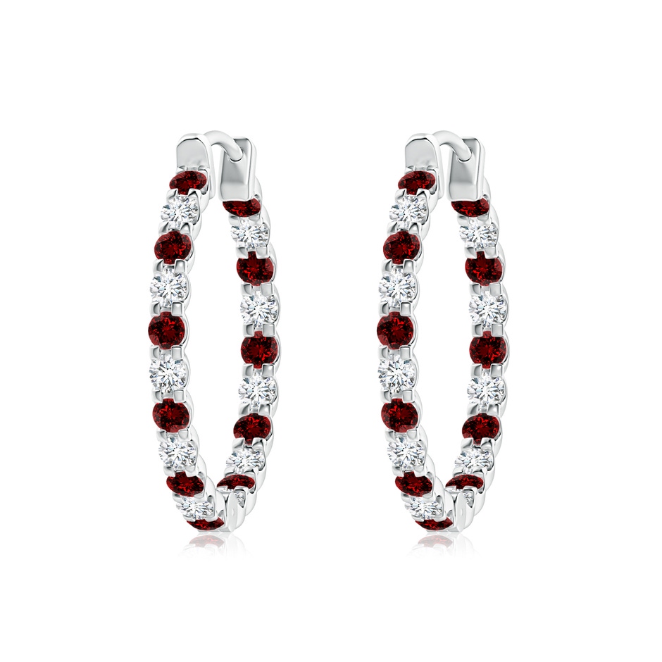 2mm Labgrown Lab-Grown Prong-Set Ruby and Lab Diamond Inside Out Hoop Earrings in White Gold 