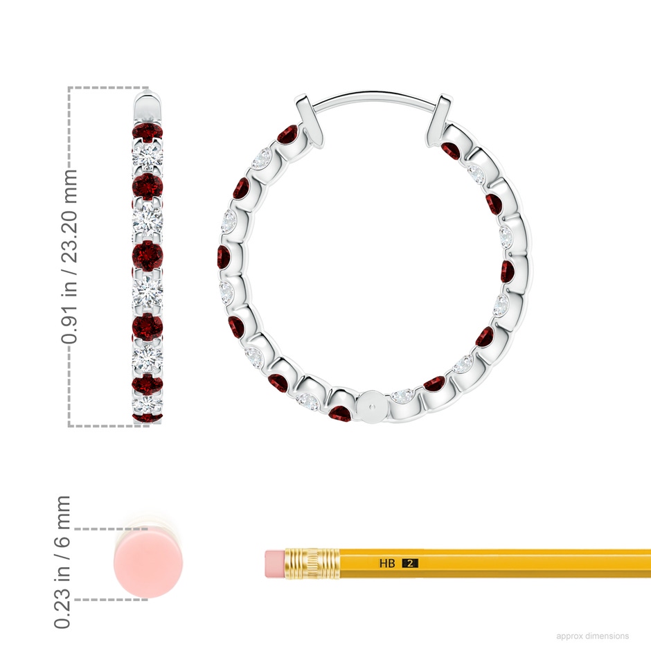 2mm Labgrown Lab-Grown Prong-Set Ruby and Lab Diamond Inside Out Hoop Earrings in White Gold ruler