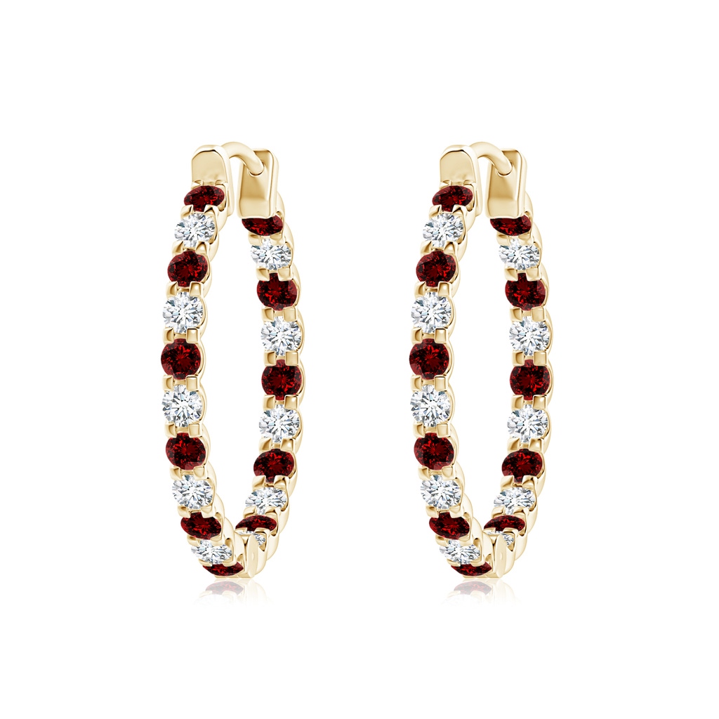 2mm Labgrown Lab-Grown Prong-Set Ruby and Diamond Inside Out Hoop Earrings in Yellow Gold