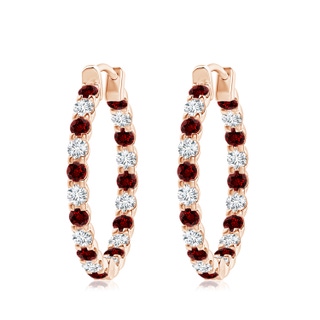 3mm Labgrown Lab-Grown Prong-Set Ruby and Diamond Inside Out Hoop Earrings in 10K Rose Gold