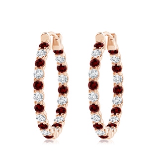 3mm Labgrown Lab-Grown Prong-Set Ruby and Lab Diamond Inside Out Hoop Earrings in 9K Rose Gold