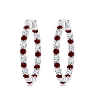 3mm Labgrown Lab-Grown Prong-Set Ruby and Diamond Inside Out Hoop Earrings in P950 Platinum