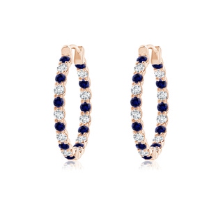 1.5mm Labgrown Lab-Grown Prong-Set Sapphire and Diamond Inside Out Hoop Earrings in Rose Gold