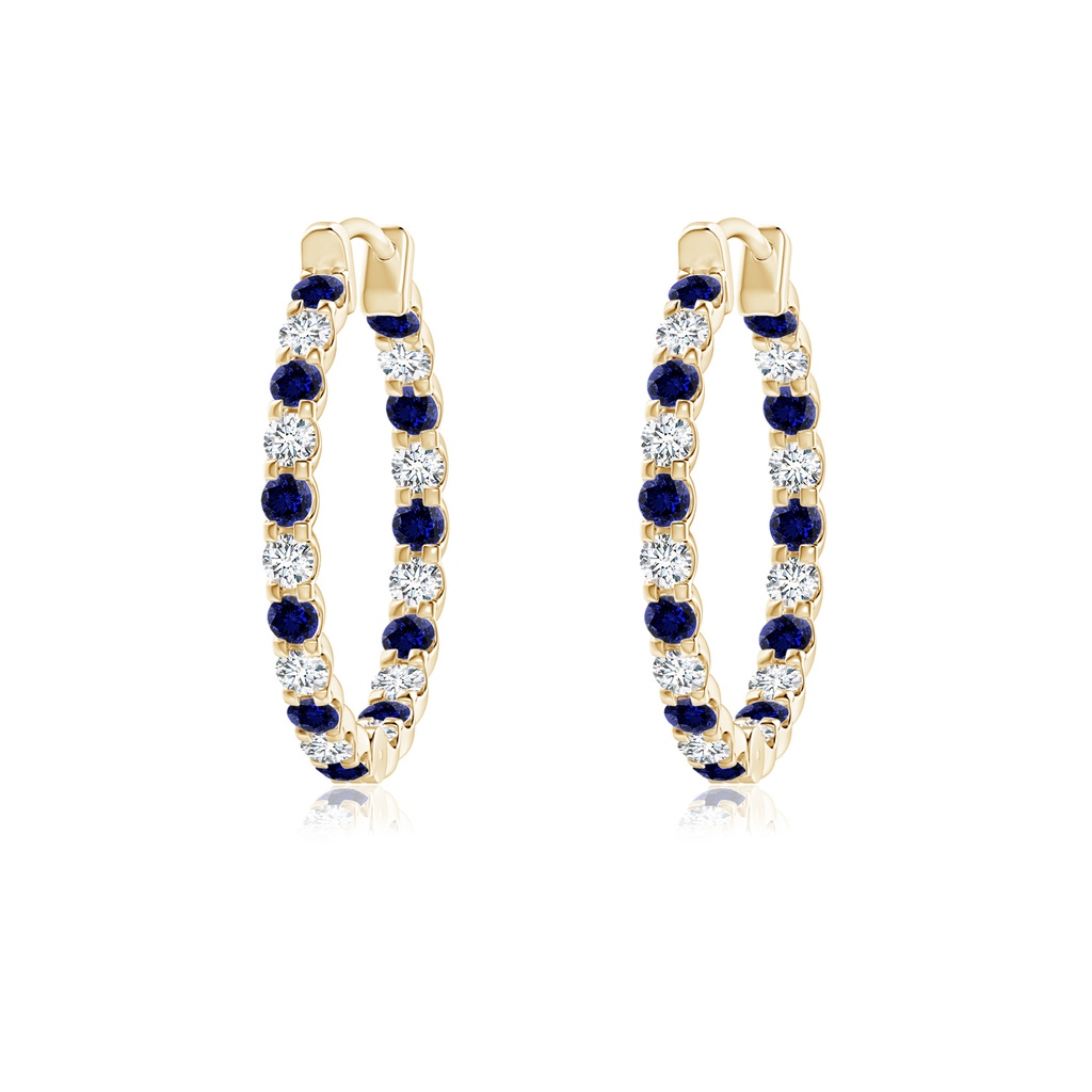 1.5mm Labgrown Lab-Grown Prong-Set Sapphire and Diamond Inside Out Hoop Earrings in Yellow Gold