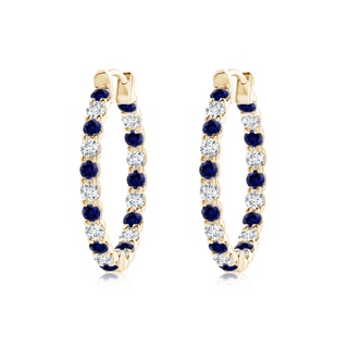 1.7mm Labgrown Lab-Grown Prong-Set Sapphire and Diamond Inside Out Hoop Earrings in 10K Yellow Gold