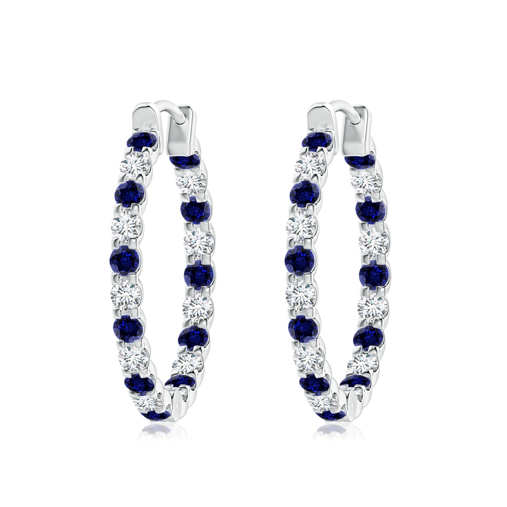 2.5mm Labgrown Lab-Grown Prong-Set Sapphire and Diamond Inside Out Hoop Earrings in White Gold