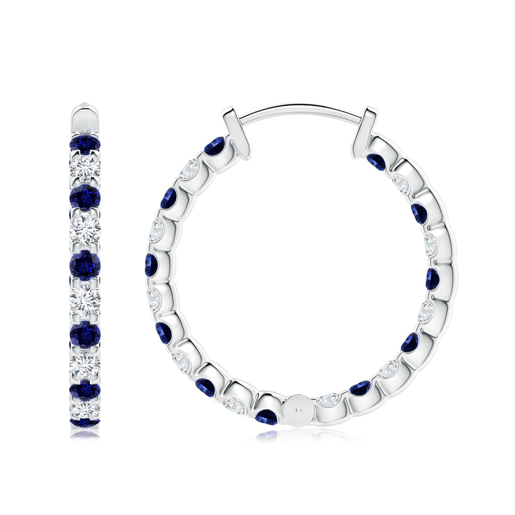 2.5mm Labgrown Lab-Grown Prong-Set Sapphire and Diamond Inside Out Hoop Earrings in White Gold Side 199