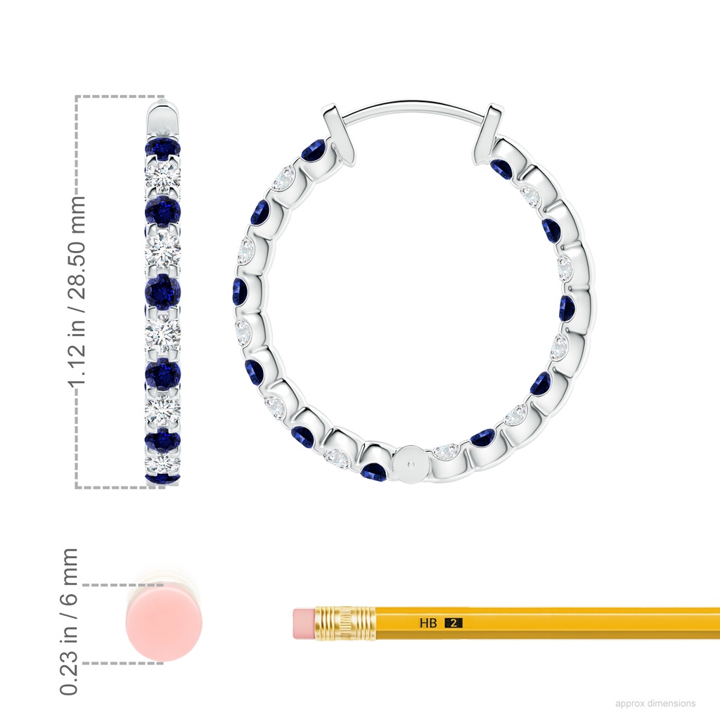 2.5mm Labgrown Lab-Grown Prong-Set Sapphire and Diamond Inside Out Hoop Earrings in White Gold ruler
