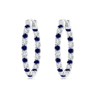 2mm Labgrown Lab-Grown Prong-Set Sapphire and Diamond Inside Out Hoop Earrings in P950 Platinum