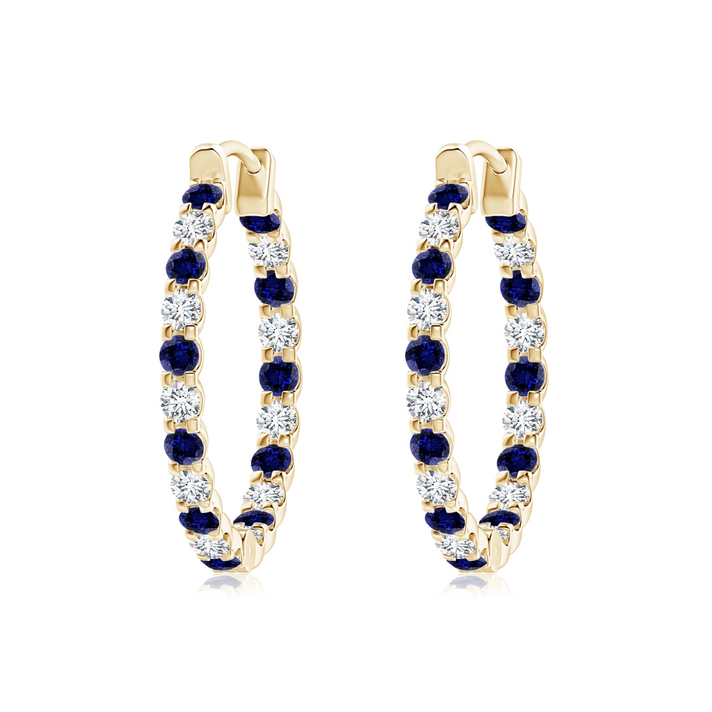 2mm Labgrown Lab-Grown Prong-Set Sapphire and Diamond Inside Out Hoop Earrings in Yellow Gold