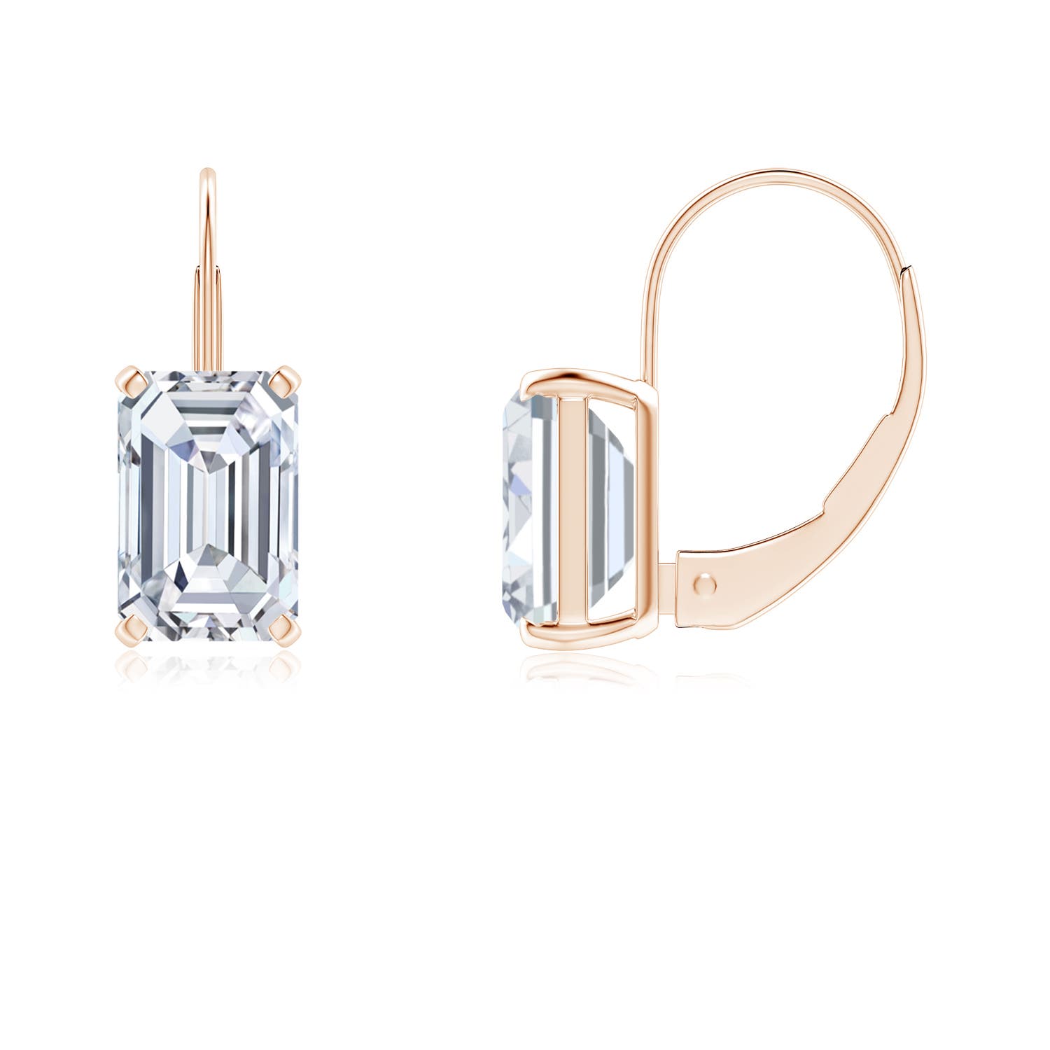 6.5x4mm FGVS Emerald-Cut Lab-Grown Diamond Solitaire Leverback Earrings in Rose Gold