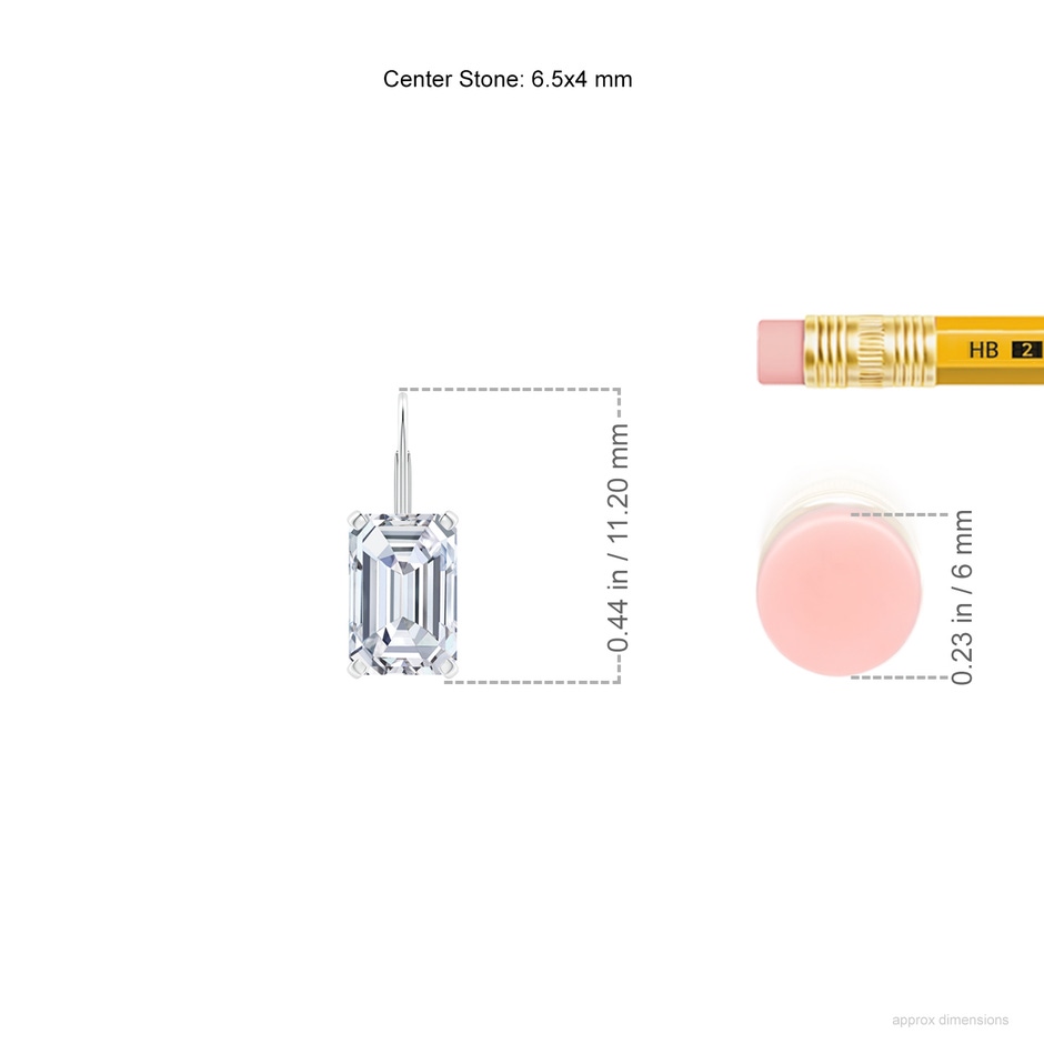 6.5x4mm FGVS Emerald-Cut Lab-Grown Diamond Solitaire Leverback Earrings in White Gold ruler