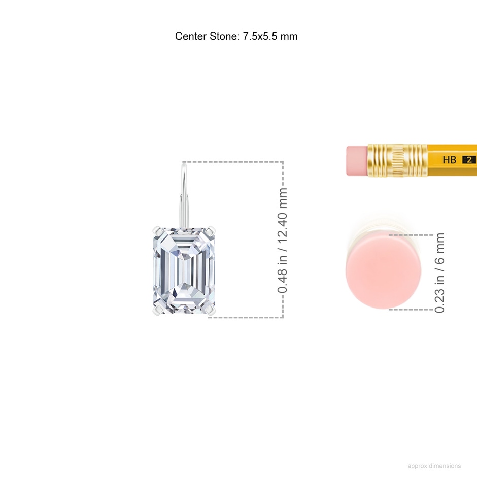 7.5x5.5mm FGVS Emerald-Cut Lab-Grown Diamond Solitaire Leverback Earrings in White Gold ruler
