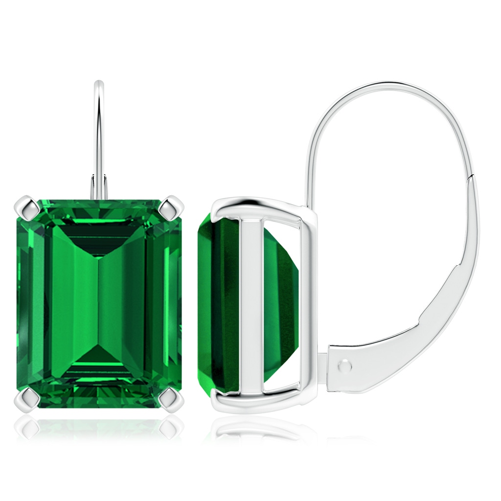 10x8mm Labgrown Emerald-Cut Lab-Grown Emerald Solitaire Leverback Earrings in P950 Platinum