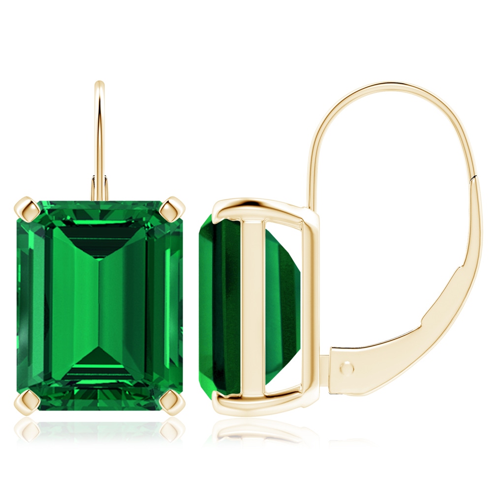 10x8mm Labgrown Emerald-Cut Lab-Grown Emerald Solitaire Leverback Earrings in Yellow Gold