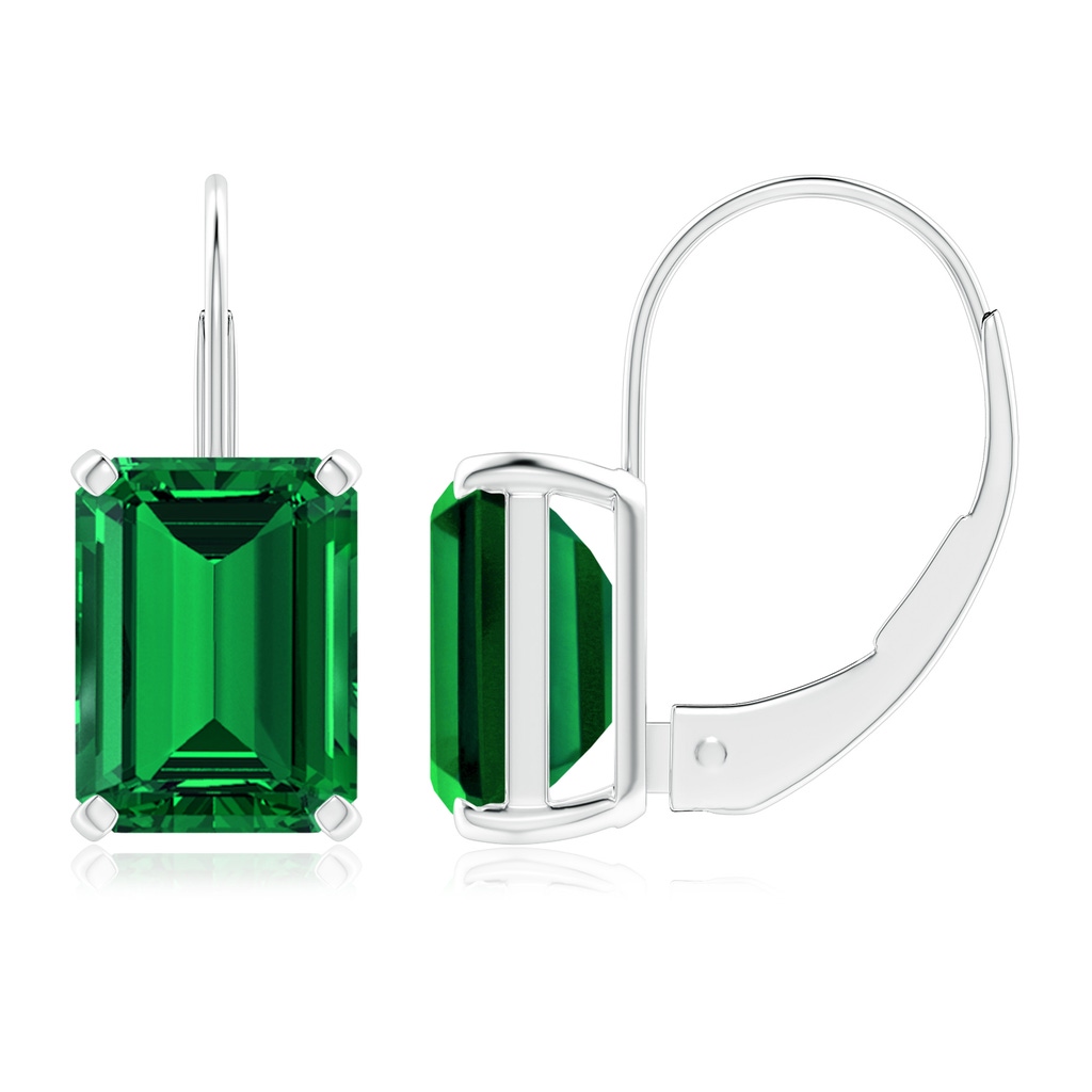 8x6mm Labgrown Emerald-Cut Lab-Grown Emerald Solitaire Leverback Earrings in White Gold