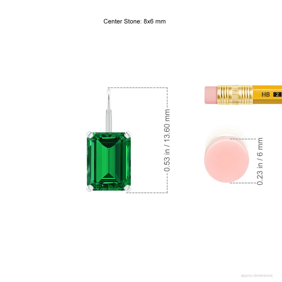 8x6mm Labgrown Emerald-Cut Lab-Grown Emerald Solitaire Leverback Earrings in White Gold ruler