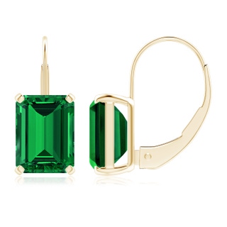 8x6mm Labgrown Emerald-Cut Lab-Grown Emerald Solitaire Leverback Earrings in Yellow Gold