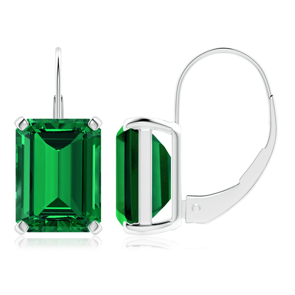 9x7mm Labgrown Emerald-Cut Lab-Grown Emerald Solitaire Leverback Earrings in White Gold