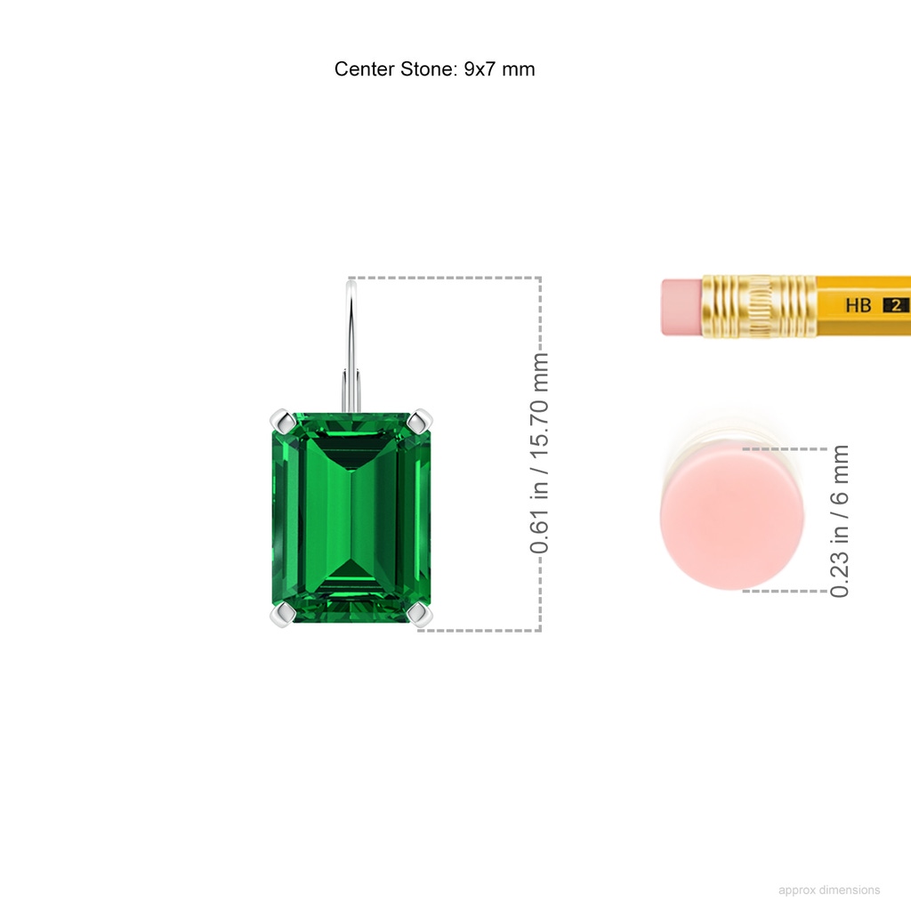 9x7mm Labgrown Emerald-Cut Lab-Grown Emerald Solitaire Leverback Earrings in White Gold ruler