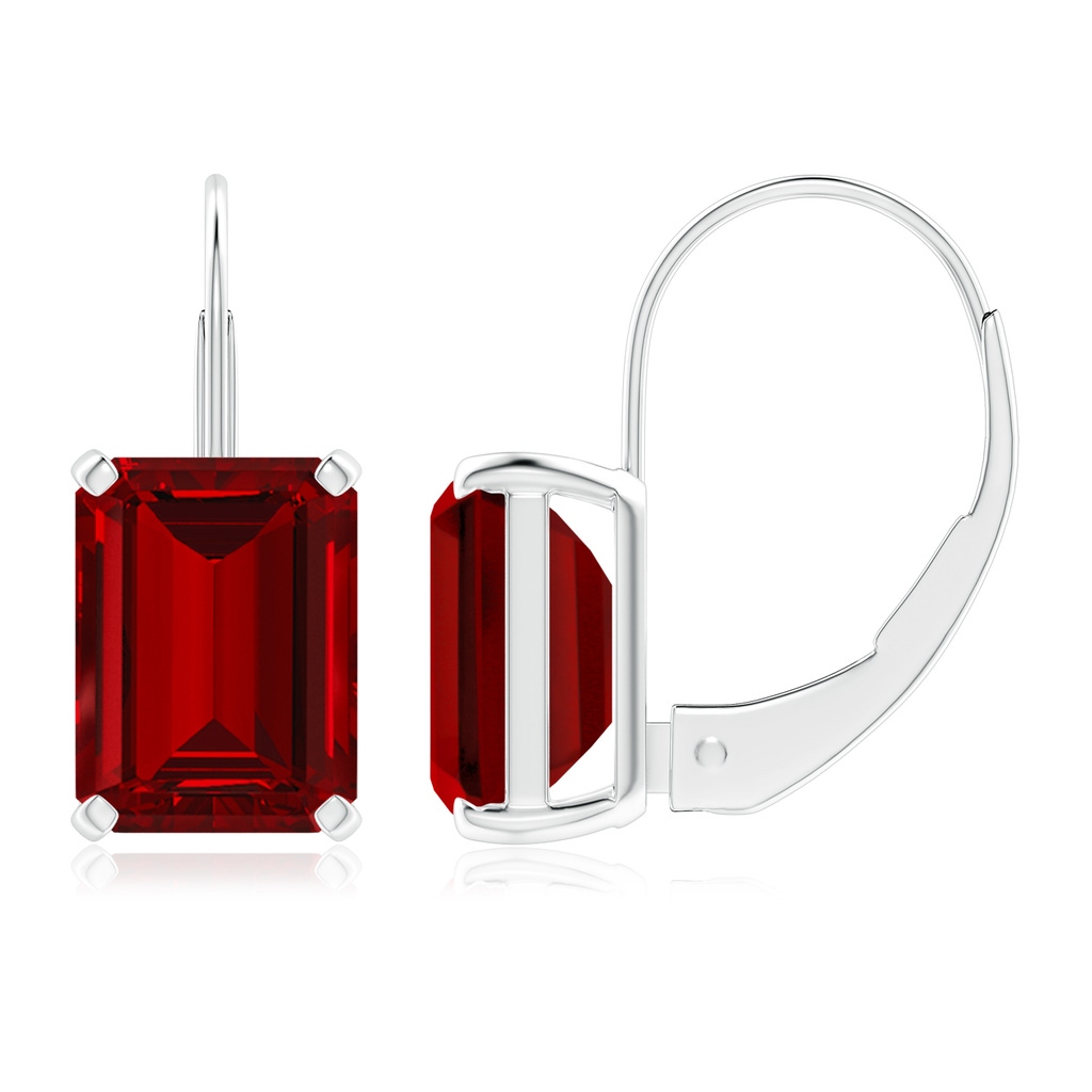 8x6mm Labgrown Emerald-Cut Lab-Grown Ruby Solitaire Leverback Earrings in 18K White Gold