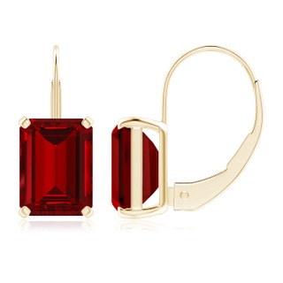 8x6mm Labgrown Emerald-Cut Lab-Grown Ruby Solitaire Leverback Earrings in 18K Yellow Gold