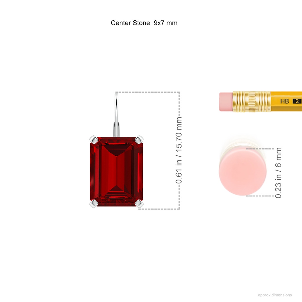 9x7mm Labgrown Emerald-Cut Lab-Grown Ruby Solitaire Leverback Earrings in White Gold ruler
