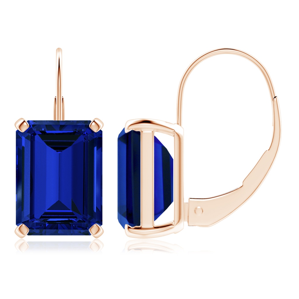 9x7mm Labgrown Emerald-Cut Lab-Grown Blue Sapphire Solitaire Leverback Earrings in 10K Rose Gold