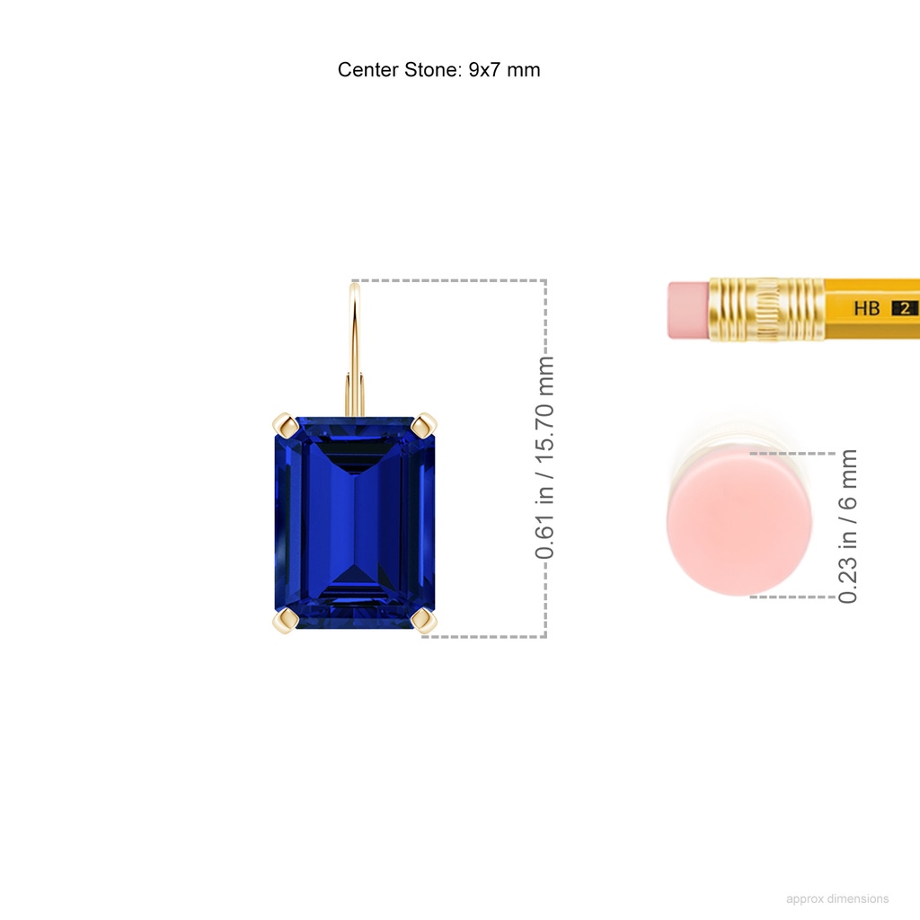 9x7mm Labgrown Emerald-Cut Lab-Grown Blue Sapphire Solitaire Leverback Earrings in Yellow Gold ruler