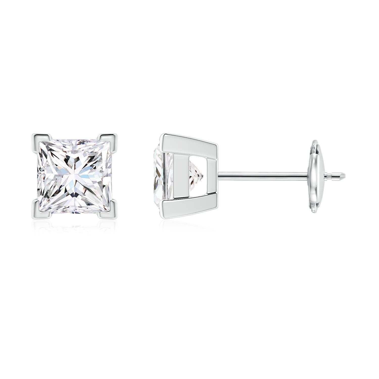 4.4mm FGVS V-Prong Set Princess-Cut Lab-Grown Diamond Solitaire Stud Earrings in 18K White Gold