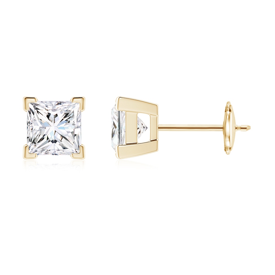 4.4mm FGVS V-Prong Set Princess-Cut Lab-Grown Diamond Solitaire Stud Earrings in 18K Yellow Gold 
