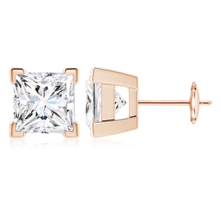 6.2mm FGVS V-Prong Set Princess-Cut Lab-Grown Diamond Solitaire Stud Earrings in 9K Rose Gold
