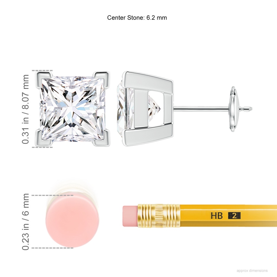6.2mm FGVS V-Prong Set Princess-Cut Lab-Grown Diamond Solitaire Stud Earrings in White Gold ruler