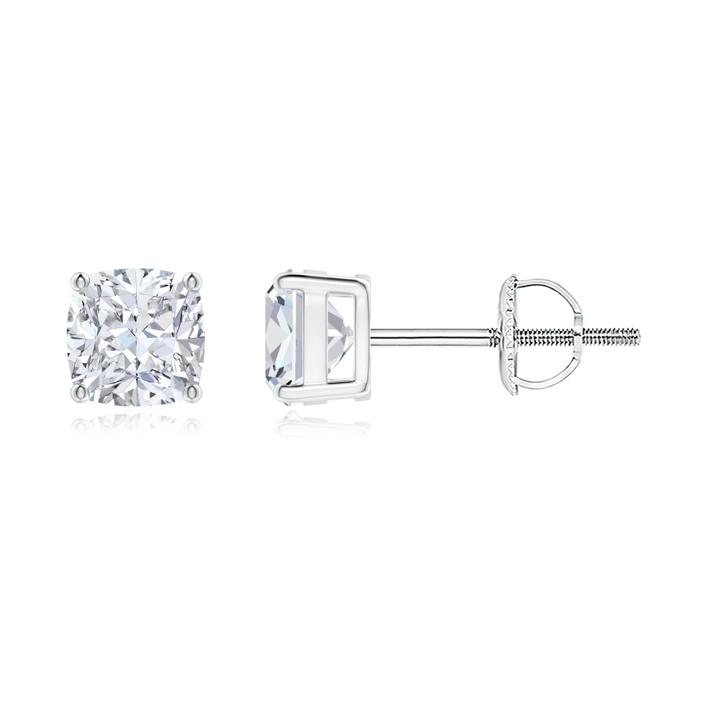 4.5mm FGVS Lab-Grown-Cushion Diamond Solitaire Stud Earrings in 18K White Gold