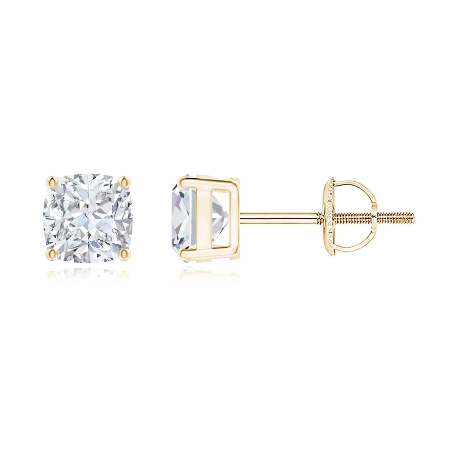 4.5mm FGVS Lab-Grown-Cushion Diamond Solitaire Stud Earrings in Yellow Gold 