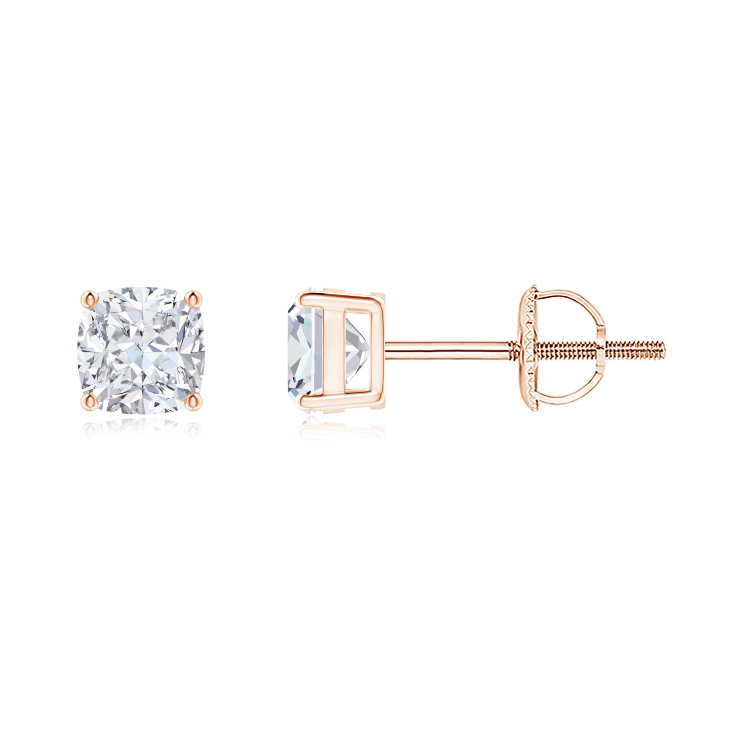 4mm FGVS Lab-Grown-Cushion Diamond Solitaire Stud Earrings in 18CT Rose Gold
