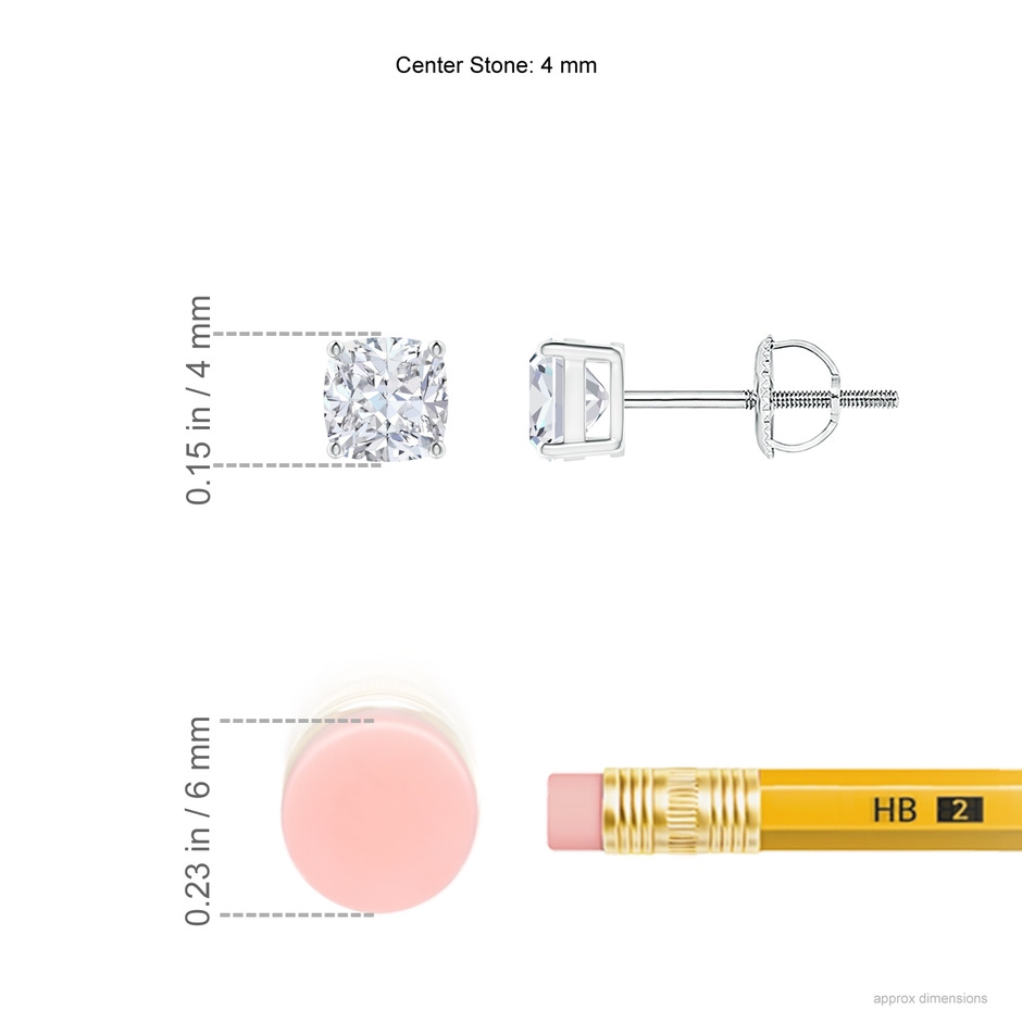 4mm FGVS Lab-Grown-Cushion Diamond Solitaire Stud Earrings in P950 Platinum ruler