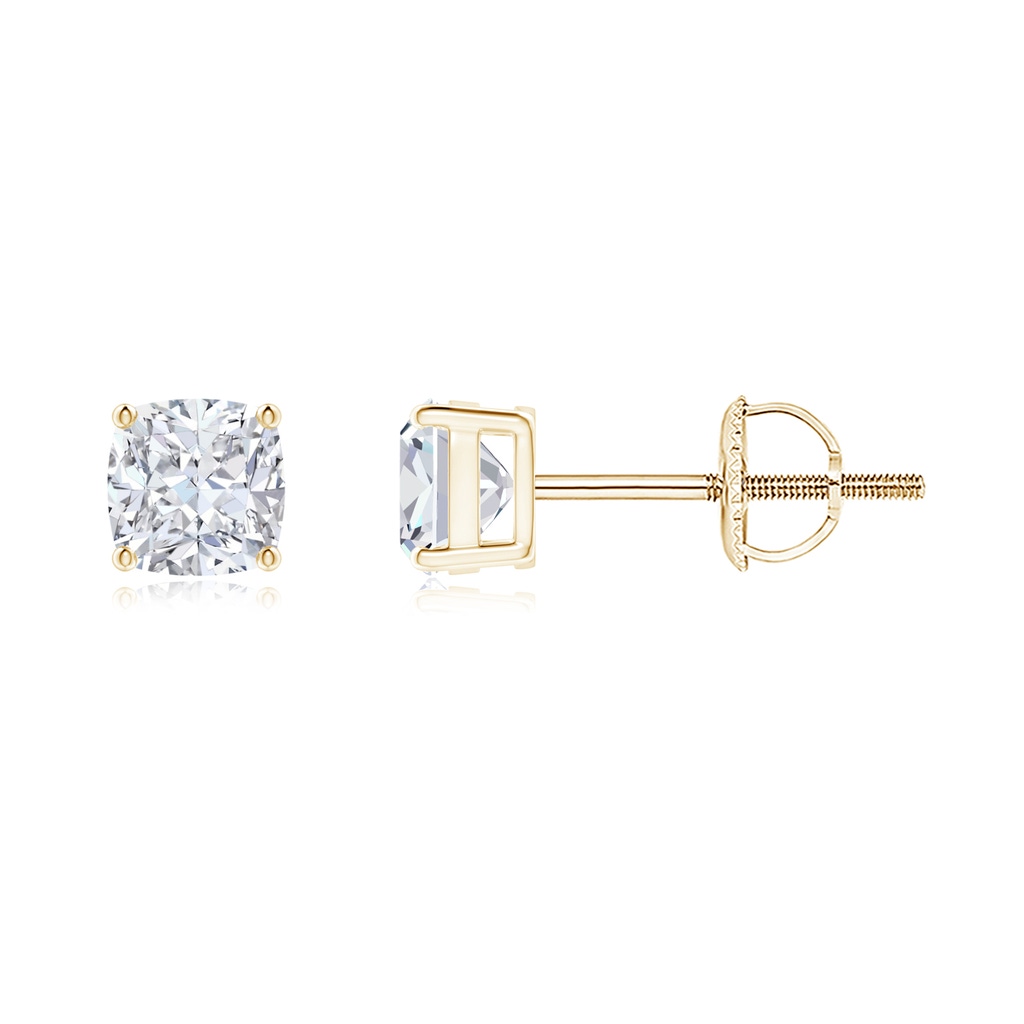 4mm FGVS Lab-Grown-Cushion Diamond Solitaire Stud Earrings in Yellow Gold