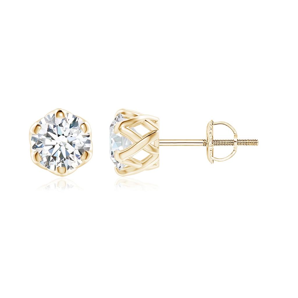 5.1mm FGVS Lab-Grown Six Prong-Set Diamond Solitaire Filigree Stud Earrings in Yellow Gold