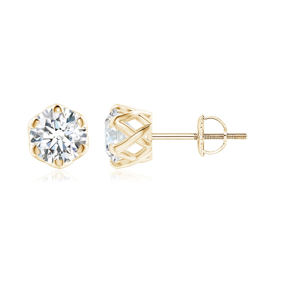 5.1mm FGVS Lab-Grown Six Prong-Set Diamond Solitaire Filigree Stud Earrings in Yellow Gold 