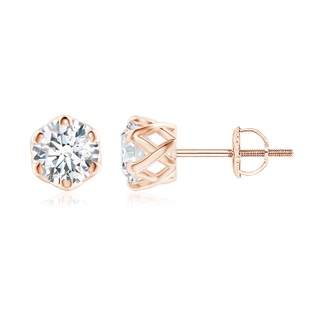 6.4mm FGVS Lab-Grown Six Prong-Set Diamond Solitaire Filigree Stud Earrings in 18K Rose Gold